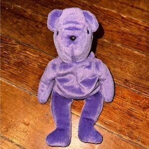 TY Old Face Teddy Violet Beanie Baby 1st Gen Tush Tag